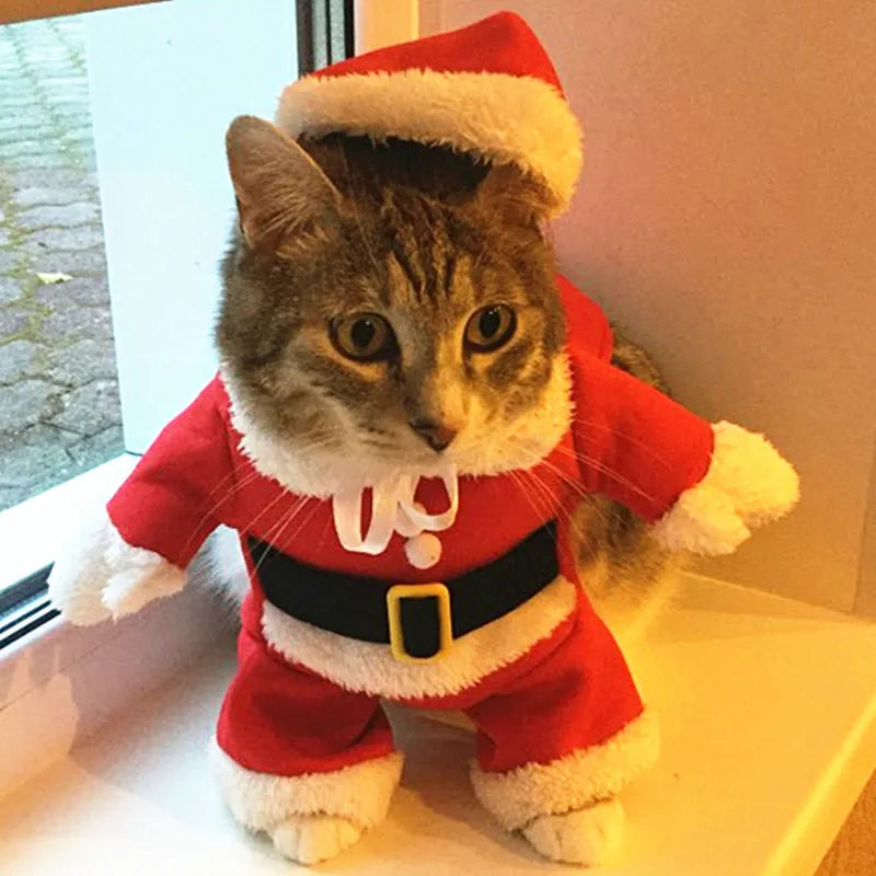 Christmas Cat Costumes Funny Santa Claus Clothes For Small Cats Dogs Xmas New Year Pet Cat Clothing Winter Kitty Kitten Outfits