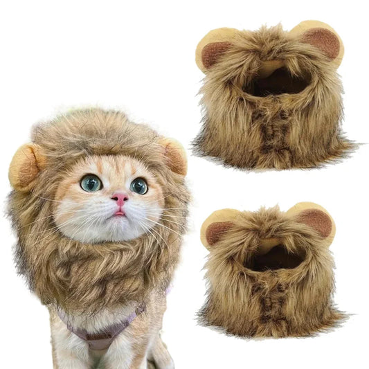 Cute Lion Mane Cat Wig Hat Funny Pets Clothes Cap Fancy Party Dogs Cosplay Costume Kitten Puppy Hat with Ears Accessories