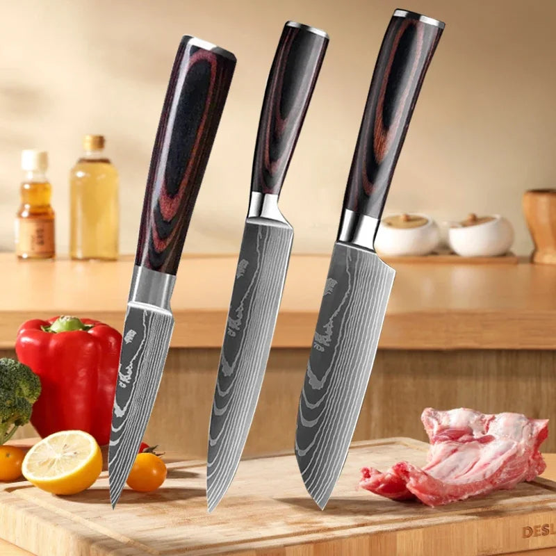 Kitchen Knife Laser Damascus Pattern Utility Knife Professional Chef Knife Santoku Knife Meat Cleaver Kitchen Accessories