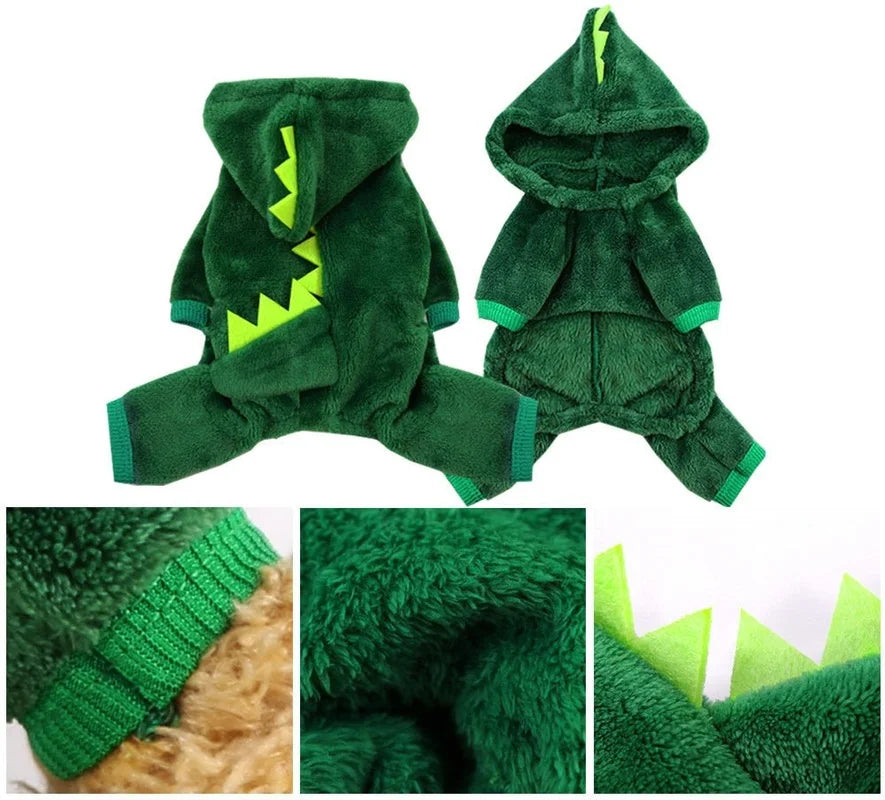 Pet Cat Dog Halloween Dog Clothes for Small Dogs Funny Dinosaur Cosplay Costume Winter Warm Cat Coat Fleece Hoodies Sweater