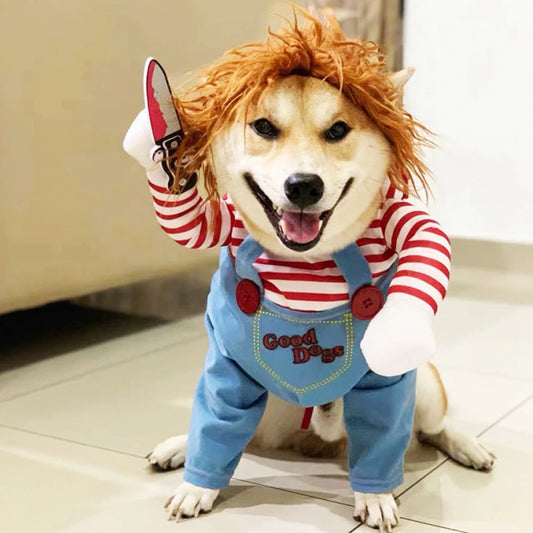 Pet Dog Halloween Clothes Dogs Holding a Knife Halloween Christmas Cosplay Costumes Funny Pet Cat Party Novelty Apparel Clothing