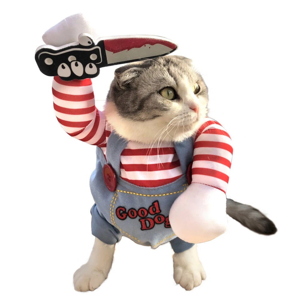 Pet Dog Halloween Clothes Dogs Holding a Knife Halloween Christmas Cosplay Costumes Funny Pet Cat Party Novelty Apparel Clothing