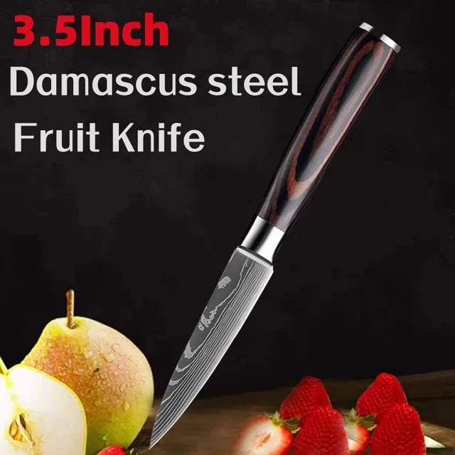 Kitchen Knife Laser Damascus Pattern Utility Knife Professional Chef Knife Santoku Knife Meat Cleaver Kitchen Accessories